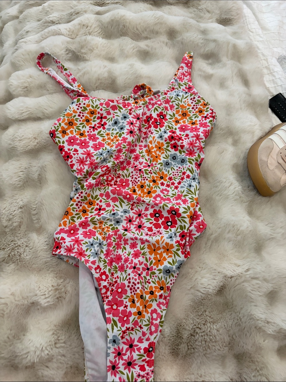 Target Floral One-Piece Swimsuit in White, Pink, Orange, Green, Gray